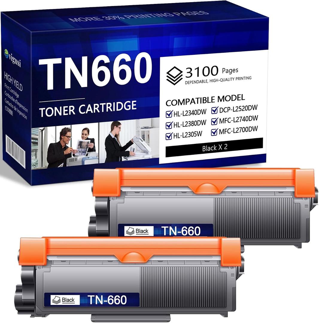 TN660 TN-660 Toner Cartridge Black High Yield Replacement for Brother TN 660 TN630 Compatible HL-L2300D HL-L2305W MFC-L2740DW MFC-L2700DW Printer Toner TN660 2-Pack