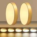 24W Dimmable Ceiling Light Fixture, 12 inch Flush Mount Light Fixture, LED Ceiling Lights Bedroom, Kitchen, Entryway, Super Bright 2700 Lumens, 300W Equivalent 5CCT(2700k-5000k) 2 Pack Gold