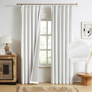 MAIHER White Linen Pinch Pleated Full Blackout Curtains 84 Inch Length for Bedroom, Thermal Insulated Back Tab Curtains Double Pleated Drapes with Hooks, 40"x84", 2 Panels (40"W x 84"L (Pack of 2), Greyish White)