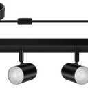 4 Light Track Lighting Kit,Black 4 Way LED Plug in Ceiling Spotlight,Industrial GU10 Wall Light for Kitchen Cabinet Gallery Bar Hallway Living Room,Rocker Switch,15 Foot Cord(No Bulb)