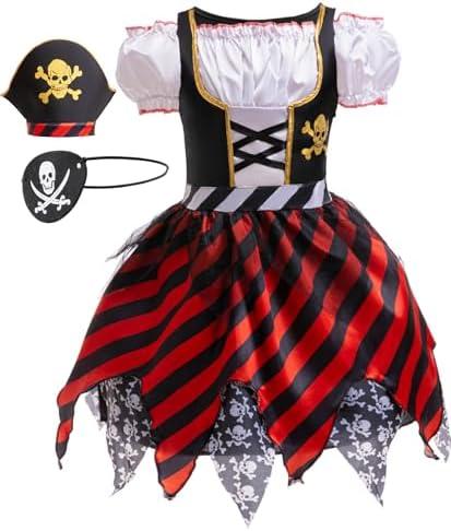 BanKids Pirate Costume Kids Pirate Hat Eye Patch Role Play Girls Dress Up Halloween Costume Cosplay 3-4Y(S)