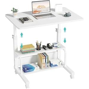 WINAZ Small Portable Laptop Rolling Desk - 32" Mobile Kids Desk with Wheels for Small Spaces, White，31.5"