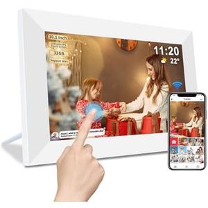 Frameo 10.1 Inch Smart WiFi Digital Photo Frame,Digital Picture Frame Wi-Fi with 32GB Storage & SD Slot, Electronic Picture Frame IPS Touch Screen with Auto-Rotate, Frameo Digital Frame WiFi -White