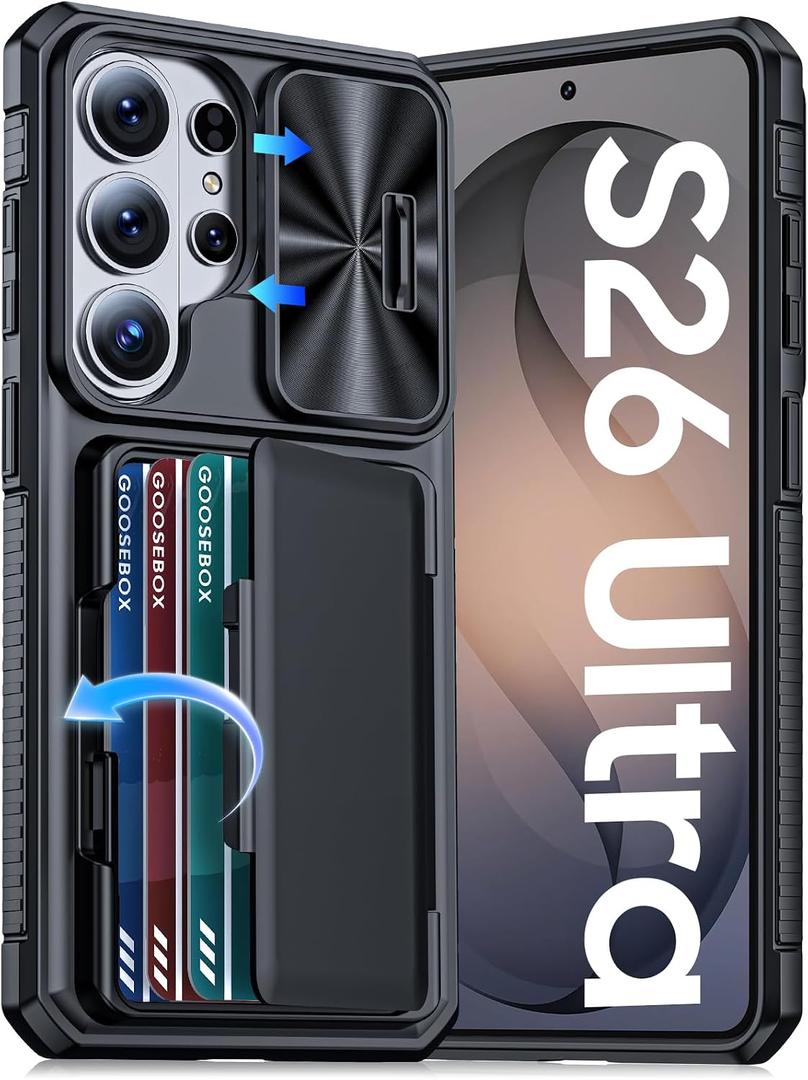 GooseBox for Samsung Galaxy S26 Ultra Case Wallet with RFID [Cards Holder][Camera Cover][Edge Raised] Full Body Shockproof Silicone Protective Phone Case for Galaxy S26 Ultra 2026 (Black)