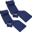 Wenqik 2 Pcs Outdoor Chaise Lounge Cushion with Pillow and Side Pocket Waterproof Lounge Chair Cushions with Pocket on Back 72 x 21 x 4 Inch Patio Replacement Pad for Pool Furniture(Navy Blue)