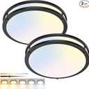 hepside 13inch Flush Mount Ceiling Light Fixture 2 Pack, Dimmable & 5 Color Temperatures Ceiling Light Black, 24W 3000K 3500K 4000K 5000K 6500K Adjustable Ceiling Lamps for Bathroom Bedroom Hallway