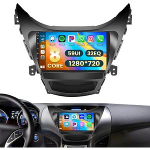 8 Core Car Radio Stereo for Hyundai Elantra 2011 2012 2013 with Wireless CarPlay Android Auto 2+64G 9 Inch Touch Screen for Elantra Dash Kit with 32EQ 59UI
