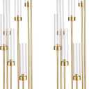 2Pcs Gold 7 Arm Candelabra Candle Stand for Wedding, Metal Candlestick Holder with Acrylic Lampshade for Theme Party Table Centerpieces Wedding Holiday Birthday Party (48Inch) Fit LED Taper Candles
