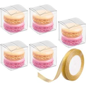 JOERSH 2x2x2 Inches Clear Boxes for Favors with Gift Ribbons, 60 PCS Mini Transparent Cube Wedding Baby Shower Birthday Party Favor Boxes, Small Gifts Display Individual Macaron Box