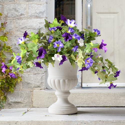 loveMoment Artificial Morning Glory Fake Flowers for Outdoor Planter Decoration, 2 Pcs Petunias Realistic UV Resistant Faux Silk Flowers for Garden Balcony Porch Indoor Decor (Purple White)