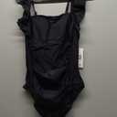 Charmo Womens Ruffle One Piece Bathing Suit Ruched Tummy Control Swimsuit Backless Monokini Swimwear (Large, Black)