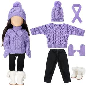 Bencailor 6 Pcs Winter 18 Inch Doll Clothes and Accessories Winter Outfits Set Sweaters Trousers Hats Shoes for 18 Inch Doll Gifts(Purple,Adorable)