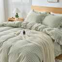 kisswish Gingham Duvet Cover Queen Size, 3 Pieces Soft Breathable Microfiber Plaid Comforter Cover with Zipper Closure & 2 Pillow Shams, Ruffle Farmhouse Vintage Decor, Sage Green