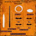 Floating Candles with Wand Remote,Halloween Decor 12PCS Flickering Flameless with 60PCS Bat Wall Stickers,LED Magic Hanging Candles for Christmas Indoor Outdoor Birthday Party Decorations