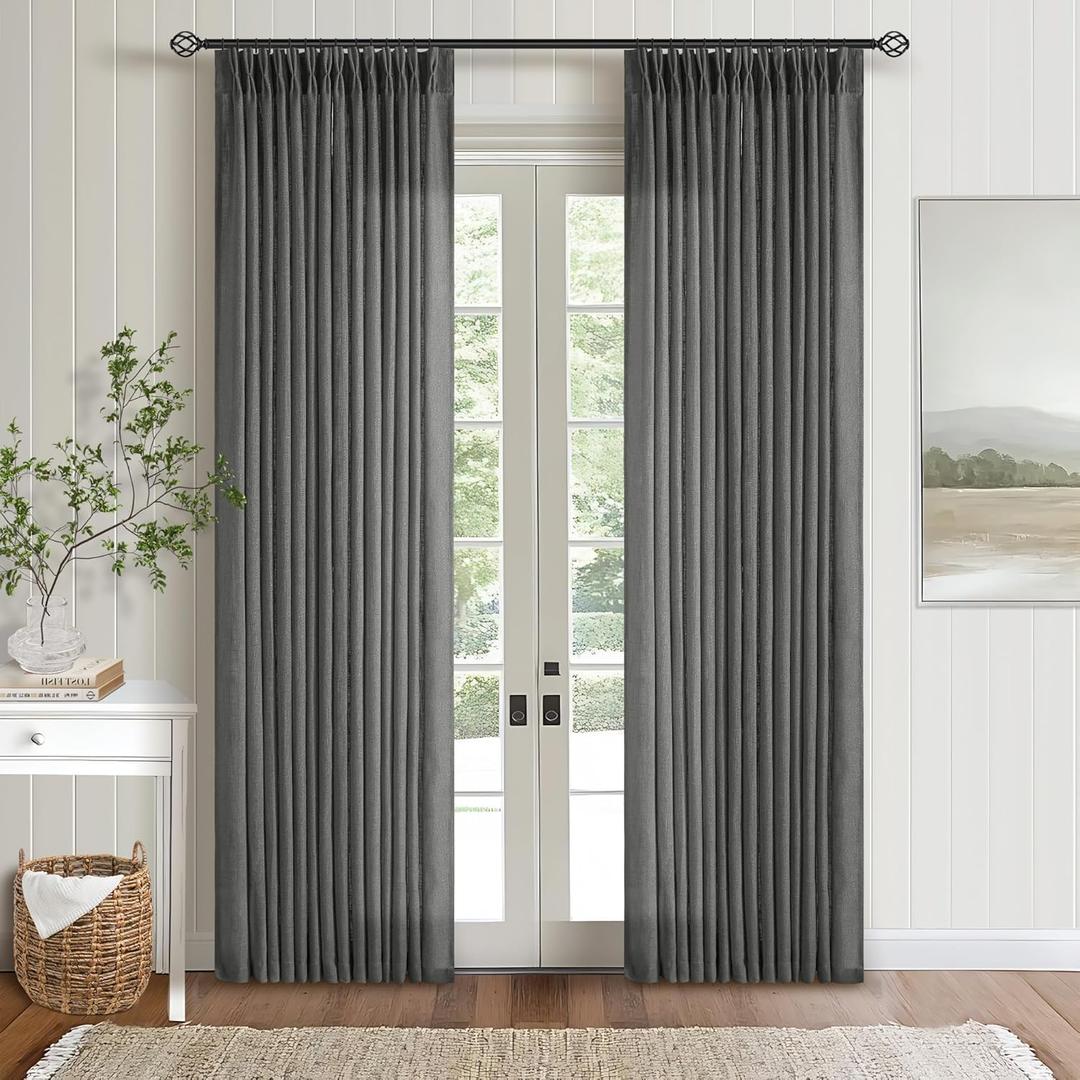 Charcoal Grey 84 Inch Pinch Pleated Linen Curtains 2 Panel Set for Living Room Thick Linen Textured Drapes 84 Inches Long Pinch Pleat Drapes Semi Sheer Curtain for Dining Bedroom Dark Slate Grey