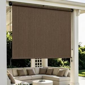Outdoor Roller Shade 8'W x 8'H, Cordless Patio Roll Up Blinds with Crank Wand, 90% UV Patio Sun Shade Roll Up Privacy Screen for Pergola Gazebo Porch Deck, Mocha, 96"W x 96"H