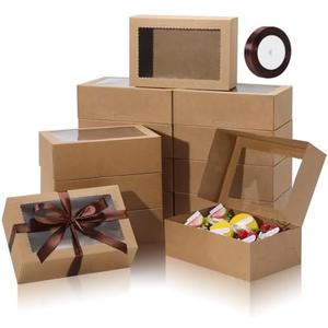 COTOPHER 10Pcs Cookie Boxes with Ribbons, 9x6x3 Inch Bakery Boxes with Window, Brown Treat Containers for Pastries, Chocolate Covered Strawberries, Dessert, Easter Candy, Muffins, Donuts