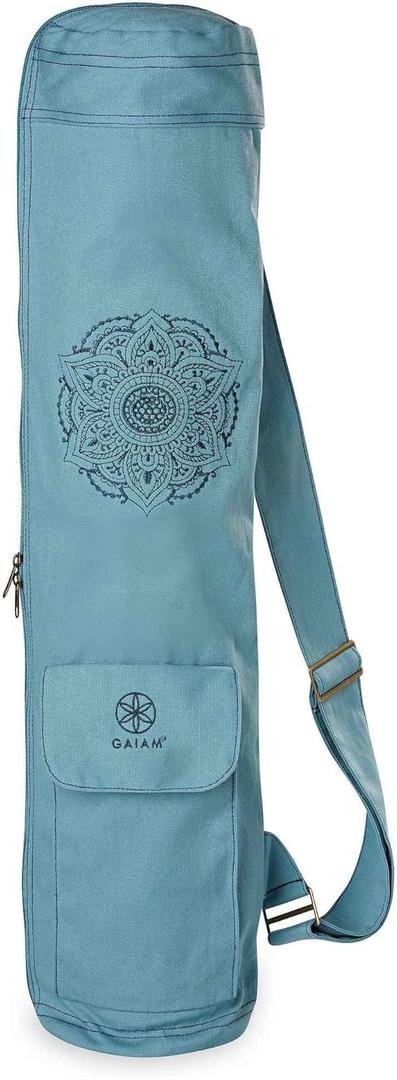 Gaiam Cargo Yoga Mat Bag, Full-Zipper Yoga Mat Carrier with Adjustable Strap, Front & Exterior Phone Pocket with Earbuds Slit, Stylish & Functional Fitness Mat Holder for Women & Men (30" L x 5.5" diameter, Niagara)
