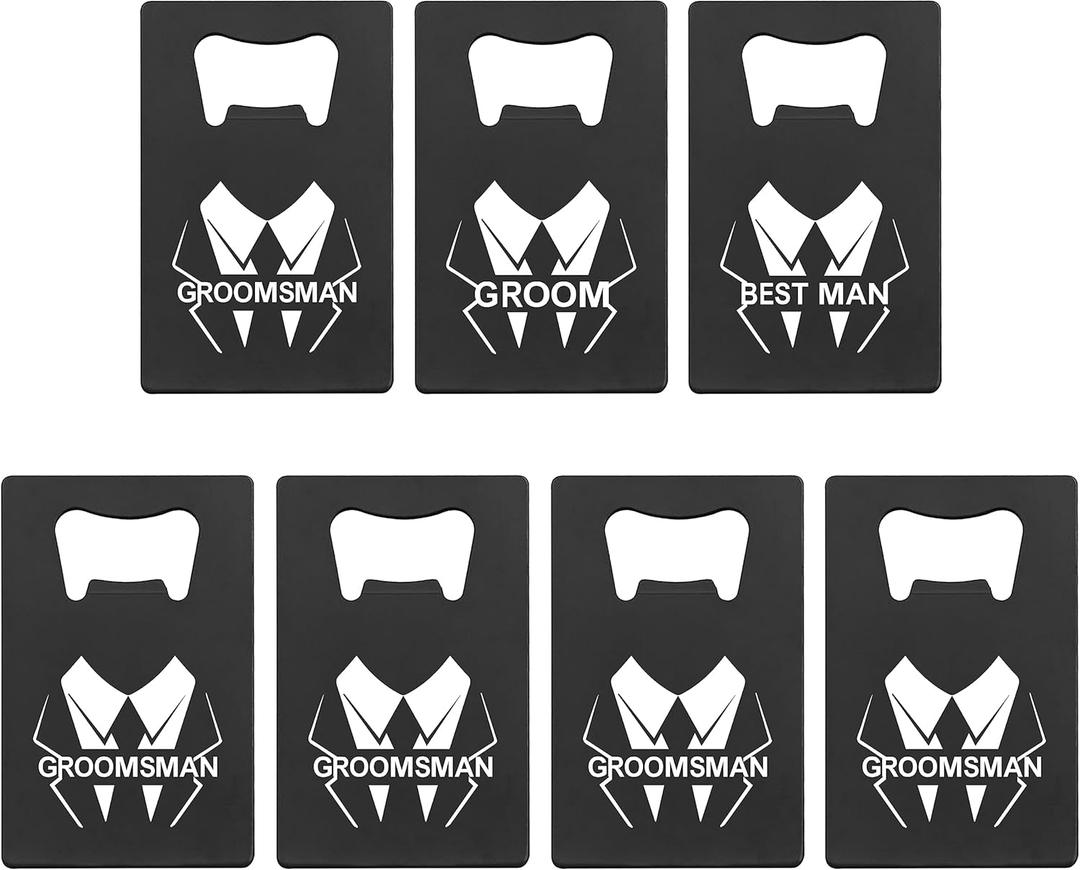 Lady&Home Bottle Opener,7Pcs Groomsmen Bottle Opener Stainless Steel Credit Card Size Bottle Opener for Wedding Party Groomsmen Gifts (Suit-Bold)