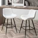 24 Bar Stools Set of 2 Modern Barstools White Bar Stools with Fabric Upholstery Counter Height Bar Stools with Low Back Stools for Kitchen Counter, Bar, Pub, Cafe (White).
