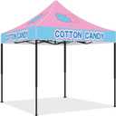 Oudain 10x10 Cotton Candy Themed Pop up Canopy Tent Commercial Canopy for Food Vendors Heavy Duty Pop up Shelter for Outdoor Catering Advertising Stand with Iron Frame and Silver Coated Fabric, 10 x 10 ft/ 3.05 x 3.05 M