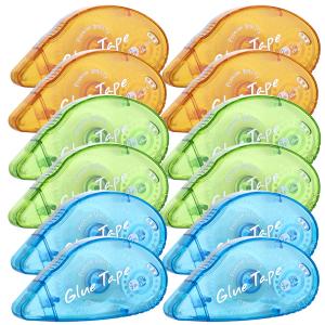 12 Pack Double Sided Tape Roller, Scrapbooking Tape, Permanent Adhesive Tape Dispenser Runner for Crafts and Arts Projects, Photo-Safe (Yellow+green+blue)