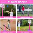 Meland Toddler Basketball Hoop, Pink 4-in-1 Kids Basketball Hoop for Indoor Outdoor Play, Tball Set with Baseball Pop Up Machine, Girls Toys Birthday Gift