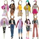 Doll Clothes, 5 Sets Outfits Houndstooth Coat Pants Windbreaker Hat for 11.5 inch Dolls Accessories Random Style