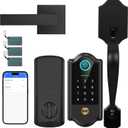 Smart Fingerprint Door Lock for Front Door  Keyless Entry Deadbolt with Handle Set, Digital Keypad, App Control, Auto Lock, Easy Install, Matte Black
