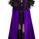 Unisex Solid Color Velvet Adult Cape with Real Natural Gothic Feather Cloak