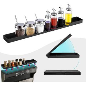 2 x Silicone Over The Stove Shelf, 30 Inch Magnetic Stove Top Organizer - No Drill Space Saving Storage Rack for Spices & Kitchen Utensils, Perfect for Small Kitchen & Apartments （Black）