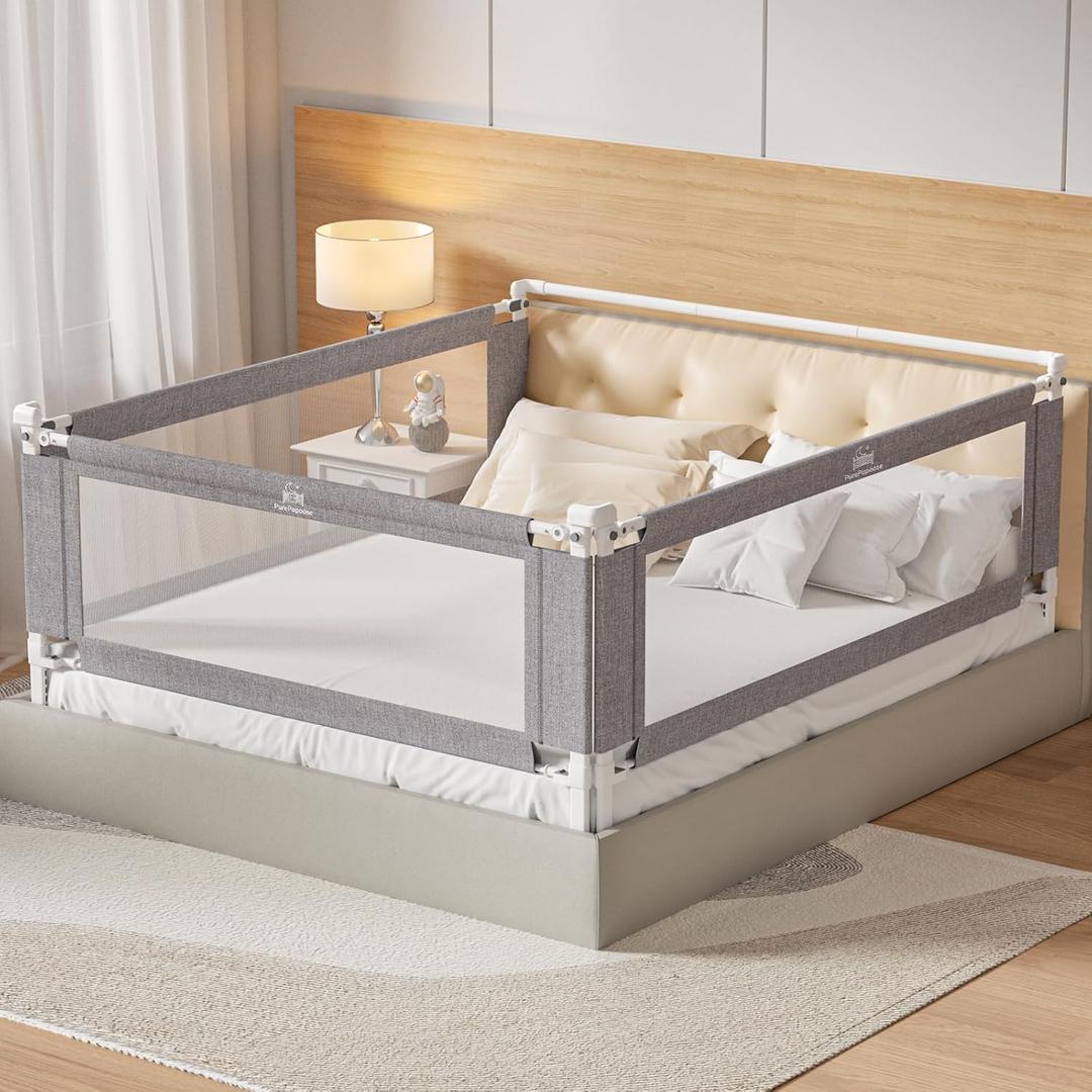 3-Piece King Size Bed Rail for Toddlers - Adjustable Baby Bed Rail Guard, Kids Safety Bed Rail for King Size Bed (78.7"x78.7"x74.8"-Grey)