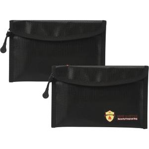 2 Pack Small Fireproof Bag (5 x 8 inches), Non-Itchy Fireproof Wallet Bag for Valuables, Jewelry, Cash, Passport, Invoice, Currency & Keys(Black)