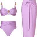 Women's One Piece Swimsuit with Cover up Set Beach Wrap Skirt Retro Bikini Set Two Piece Bathing Suit with Cover up (Medium, Purple 01)