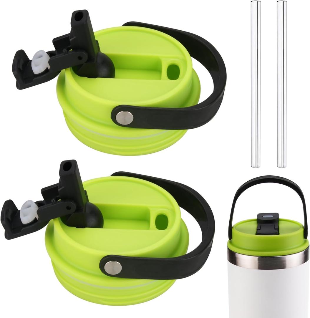 STANLEY IceFlow Stainless Steel Tumbler Top Replacement - Leak-Proof, Splash Resistant, 20oz & 30oz, With 2 Straws (Green)