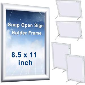 Blulu 4 Pcs 8.5 x 11 Inch Snap Frame Silver Front Load Easy Open Snap Frame Metal Poster/Picture Open Sign Holder, Wall Mount or Tabletop
