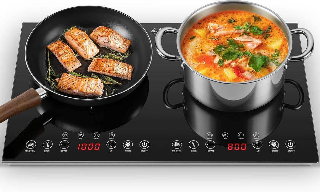 Portable Induction Cooktop 2 Burner - 1800W Double Induction Cooker with 8 Power Settings, 4 Pre-Set Modes, Ultra Thin Design, Sensor Touch Control, Child Safety Lock & Timer | Electric Cooktop, 23 Inch