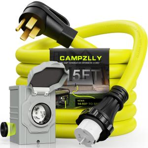 50 Amp Generator Cord 15FT and Power Inlet Box, NEMA 14-50P Male to SS2-50R 125/250V Twist Lock Connector with Pre-Drilled NEMA SS2-50P Generator Inlet Box for Generator to House, ETL Listed