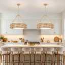 21.5'' Rattan Chandelier For Dining Room,5-Light Boho Pendant Light Fixture
