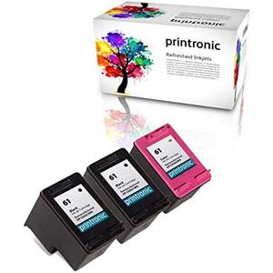 Printronic 3 Pack Remanufactured HP 61 Ink Cartridge for HP Envy 4500 5530 Deskjet 2540 1510 2050 3050 OfficeJet 4630 Printers (2 Black 1 Color)