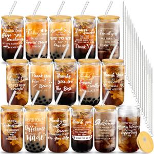 16 Set Appreciation Gifts for Employee Coworker Staff Thank You Christmas Team Gifts 16 oz Can Shaped Beer Glass with Lids Straws Brushes for Teacher Nurse(Thanks)