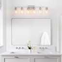 6 Light Bathroom Light Fixtures Brushed Nickel Vanity Light Over Mirror Modern Farmhouse Wall Lighting Sconces Wall Lamp for Bathroom, Bedroom, Living Room E26 Socket with Glass Shade