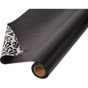American Greetings Reversible Wrapping Paper, Black and Damask (1 Jumbo Roll, 175 sq. ft.)