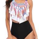 American Trends High-Waisted Tankini Swimsuits for Women Flounce Top Tummy Control Bathing Suits, 8-10