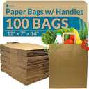 Reli. Paper Grocery Bags w/Handles (100 Pcs, Bulk)(12"x7"x14") Large Paper Grocery Bags with Handles - Heavy Duty 57 Lbs Basis - Shopping, Takeout/To Go, Retail (Brown/Kraft)