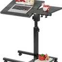 Laptop Desk Stand for Bed Portable Desk Overbed Bedside Mobile Laptop Table Rolling Foldable Table Adjustable Height with Locked Wheels & Mouse Pad for Office Sofa (Dekuwood Black)