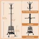 Coat Rack Freestanding,Heavy Duty Coat Tree with Umbrella Holder,Multi-Functional Metal Hall Tree with 12 Hooks and Stand Elegant Storage for Coats,Hats,Bags in Entryway,Bedroom,Office(Black)