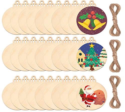 pojah 120Pcs Wood Slices,5" Wooden Christmas Ornaments,Unfinished Predrilled Wood Circles for Crafts Centerpieces,DIY Round Wooden Discs Hanging Decorations