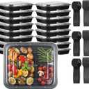 Tanlade 20 Pcs 28 oz 3 Compartment Meal Prep Food Containers with Lids, Disposable Plastic Bento Boxes with 20 Sets Forks and Spoons, Sturdy Leakproof for Microwave-safe Heating Take out(Black)