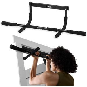 SPRI Pull Up Bar - 8-Grip and 12-Grip Door Frame Mounting Pull-Up Bar for Versatile Workouts - Rugged Steel Frame with Foam Handles - Supports 300 Pounds - Fits Door Frames Up to 32 in. Wide Black